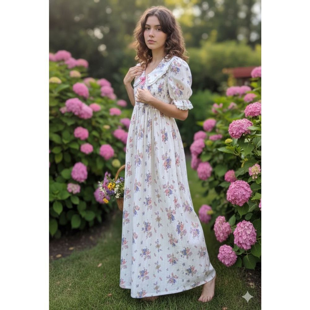 Vintage 1960s Prairie Romance Flower Boho Dress